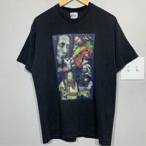 Vintage‎ 90s Bob Marley Street Life Rasta Black Tee Large